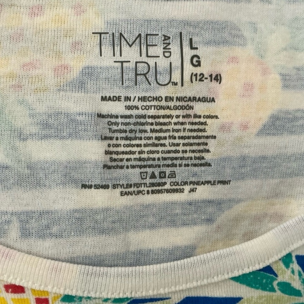 NWT Womens Blue Striped Top 100% Cotton Yellow Pineapple Print Tropical Summer L - Picture 11 of 11